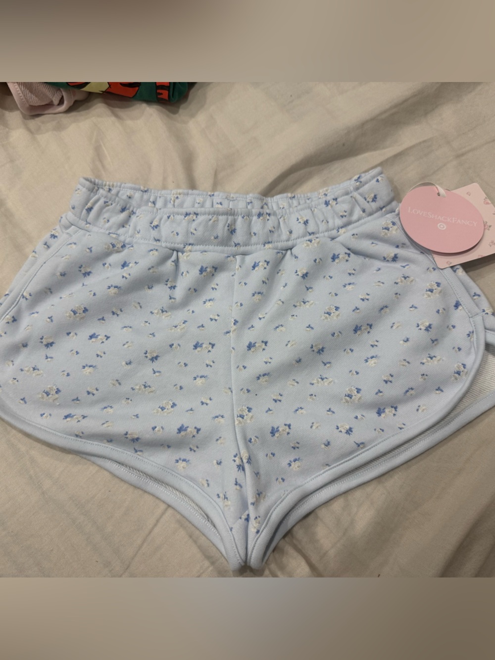 LoveShackFancy Light Blue Floral Lounge Shorts Girls size L NWT